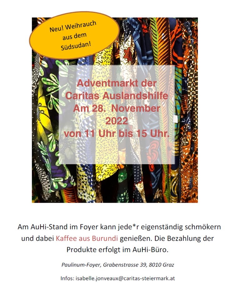 Einladung zum AuHi Adventmarkt der Caritas Steiemark am 28.11.2022