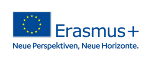 Logo von ERASMUS+ mit EU Flagge und Untertitel "Neue Perspektiven, Neue Horizonte"